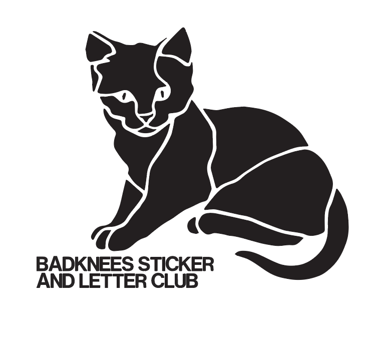 badknees sticker and letter club