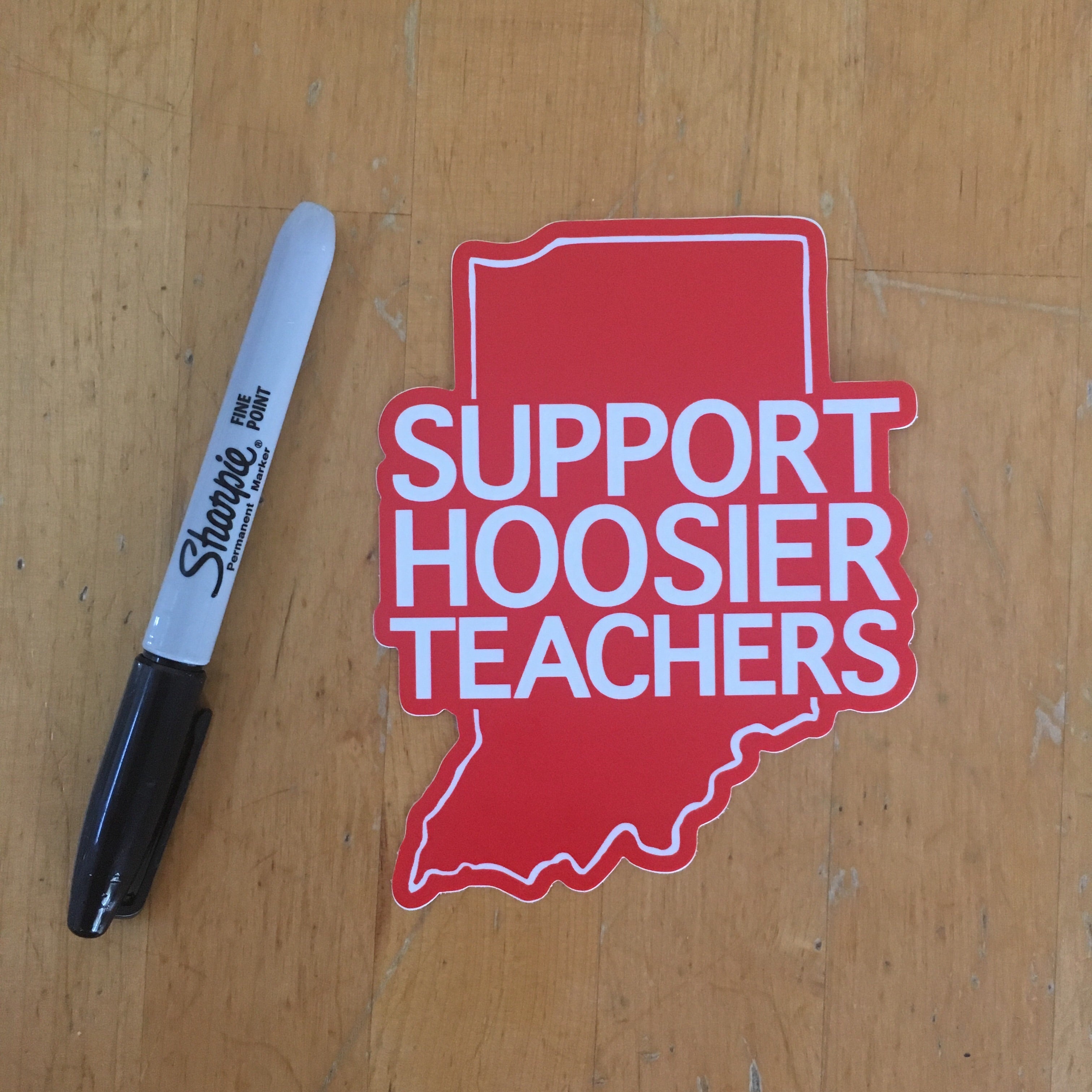 Indiana Red For Ed window cling - Support Hoosier Teachers - badkneesTs | badkneesTs