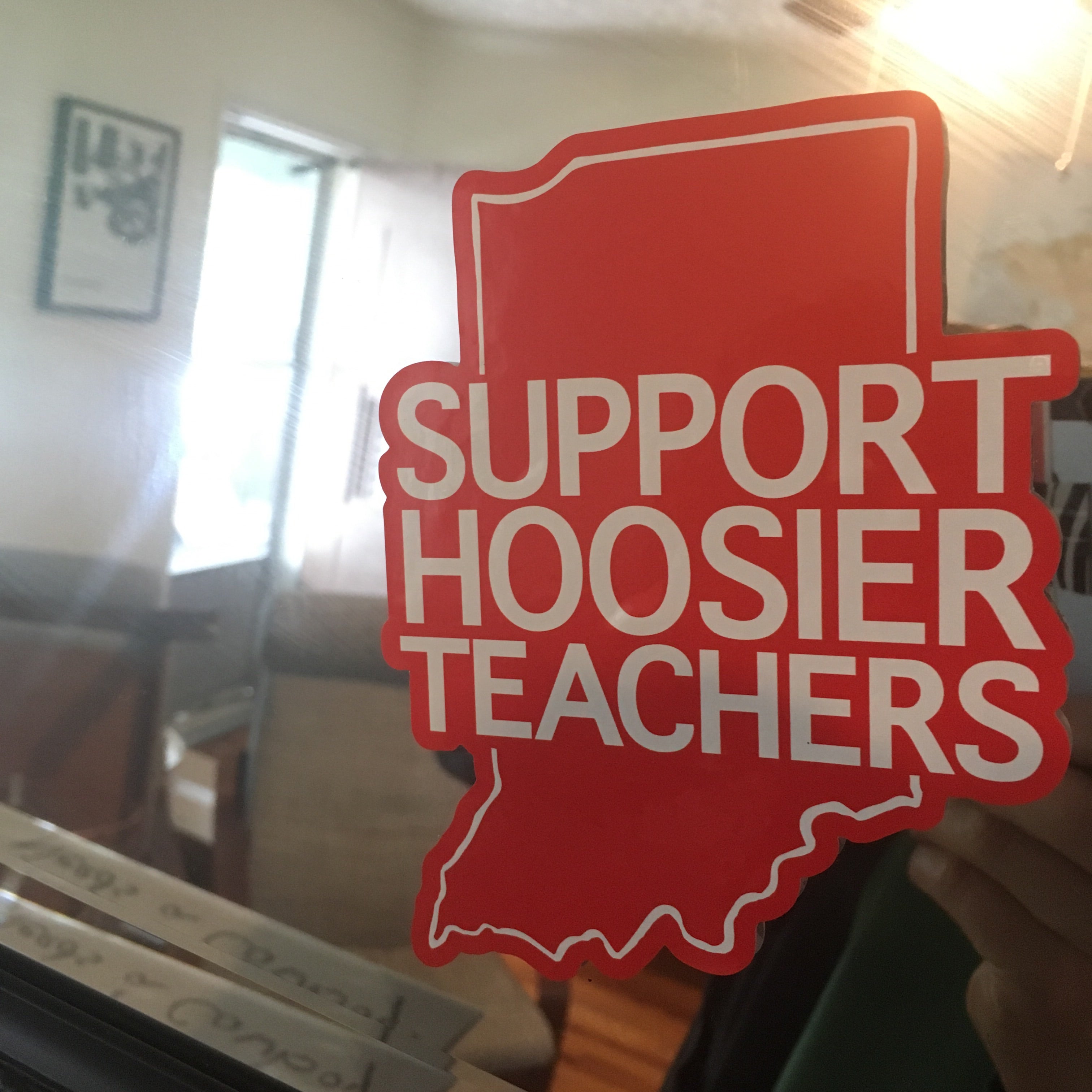 Indiana Red For Ed window cling - Support Hoosier Teachers - badkneesTs | badkneesTs