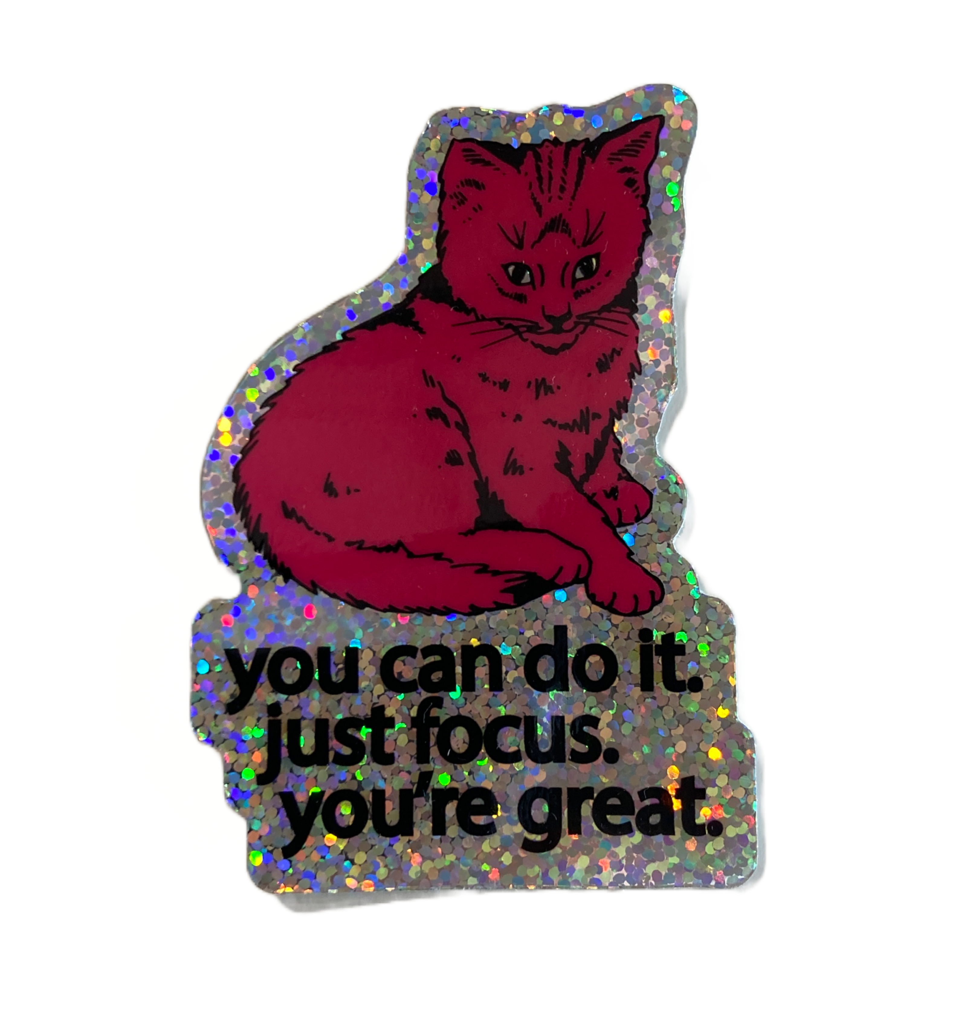 focus cat glitter sticker