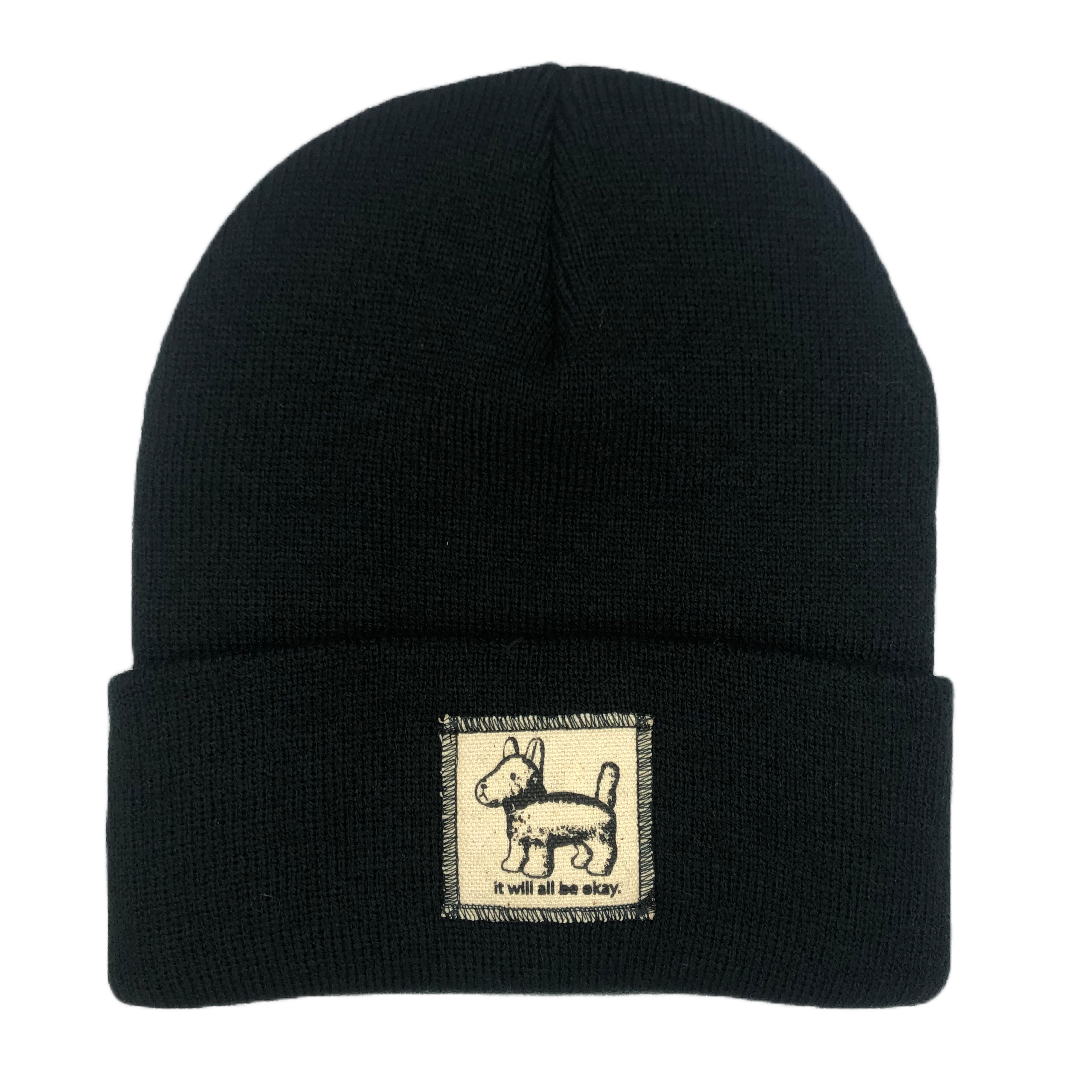 Overwhelmed Dog Beanie Square Patch – badknees - Main Image