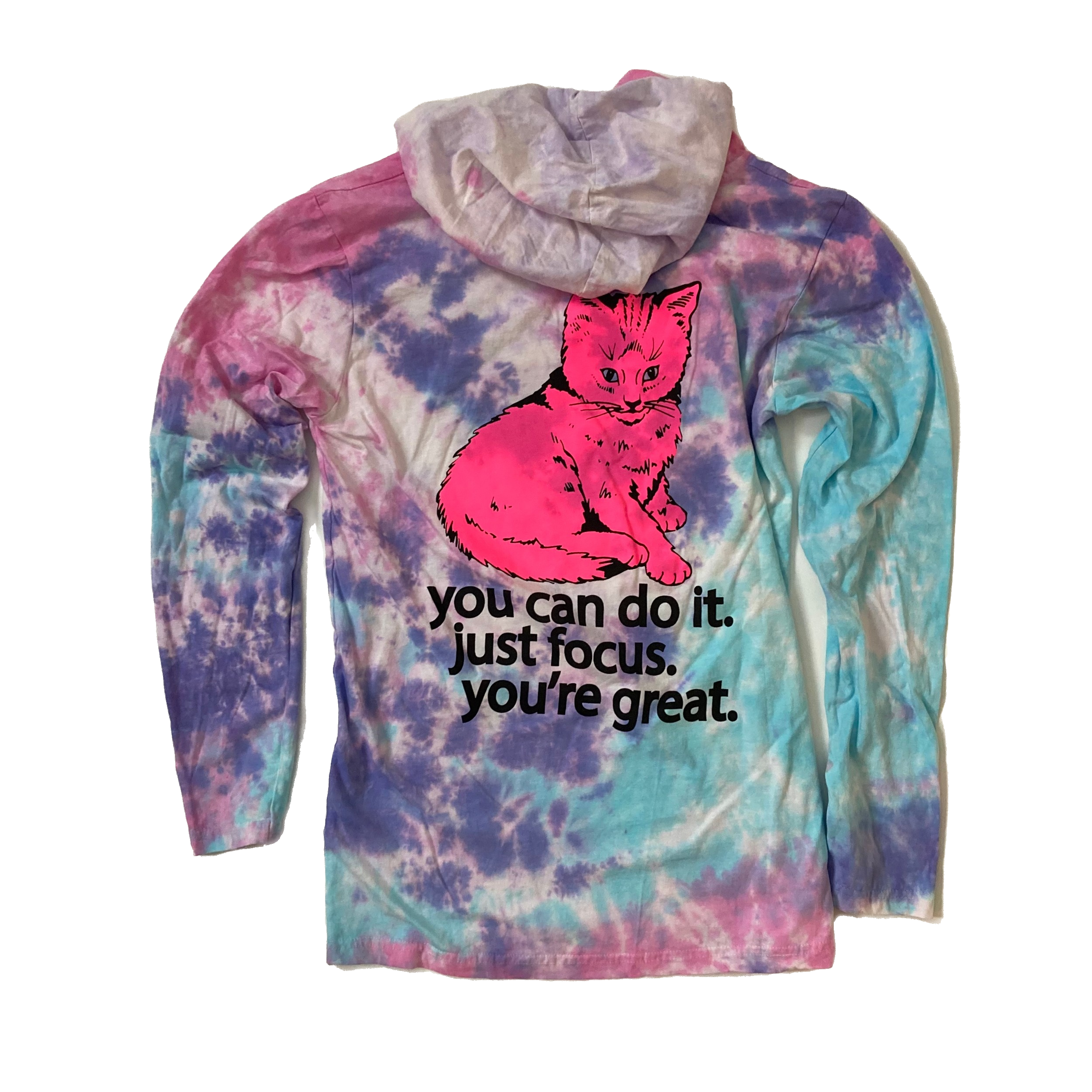 Focus Cat Long Sleeve T Hoodie - Cotton Candy