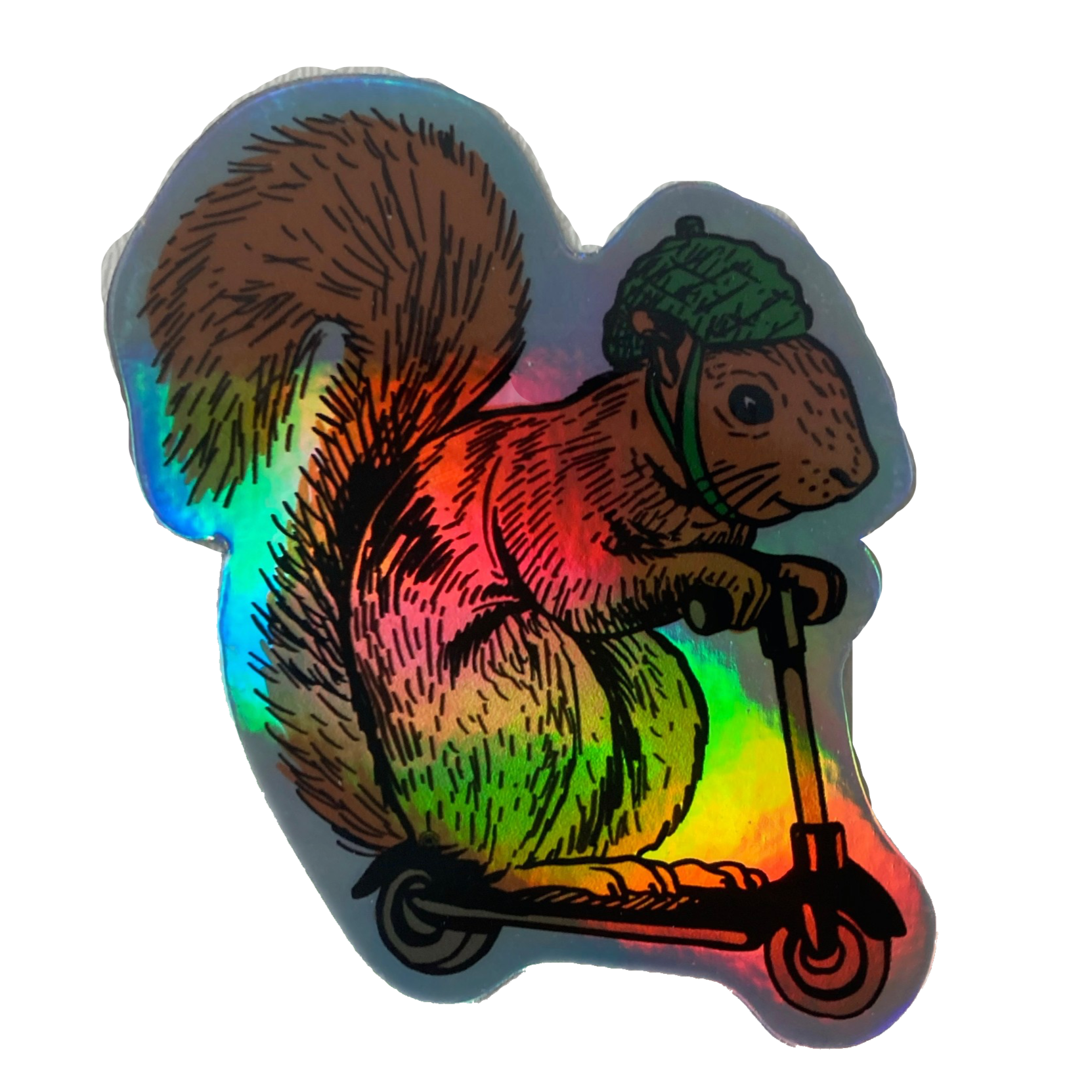Squirrel on a Bird Holographic sticker