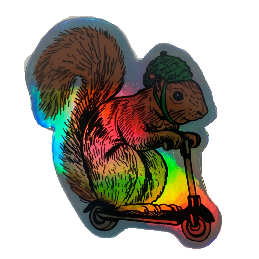 Squirrel on a Bird Holographic sticker